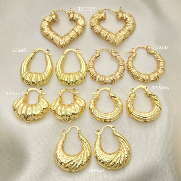 Kit Surtido de 25 Argollas Tipo Camarón Inflado de Oro Laminado al por mayor — SKU 152704