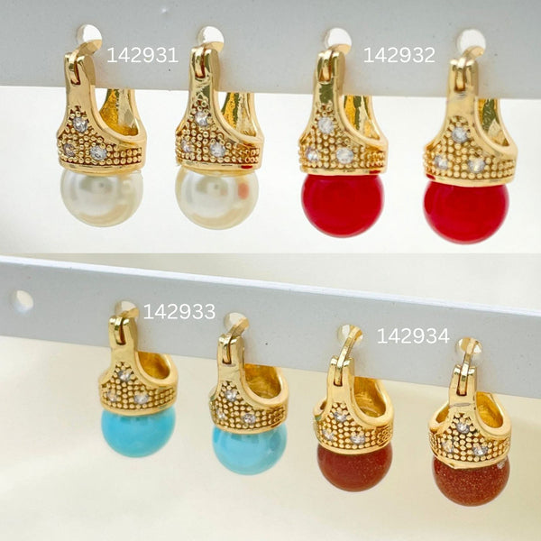 Kit Surtido de 30 Argollas con Perlas, Venturina, Turquesa y Coral de Oro Laminado al por mayor — SKU 152709