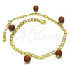 Tobillera de Dije 03.63.2073.10 Oro Laminado, Diseño de Cubana, con Onix Negro Goldstone Venturina, Pulido, Tono Dorado (04 MM Thickness, 10 Inches Length)