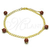 Tobillera de Dije 03.63.2073.10 Oro Laminado, Diseño de Cubana, con Onix Negro Goldstone Venturina, Pulido, Tono Dorado (04 MM Thickness, 10 Inches Length)