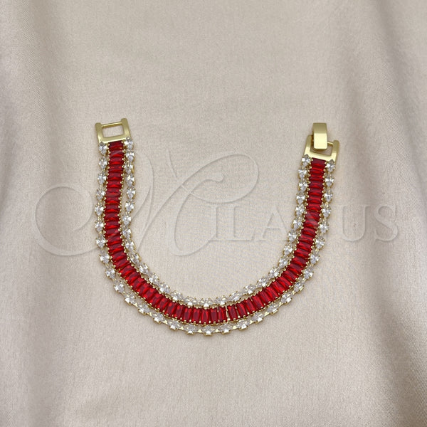 Pulsera Tennis 03.341.0201.1.07 Oro Laminado, Diseño de Baguette, con Granate and Blanca Zirconia Cubica, Pulido, Tono Dorado (11 MM Thickness, 7 Inches Length)