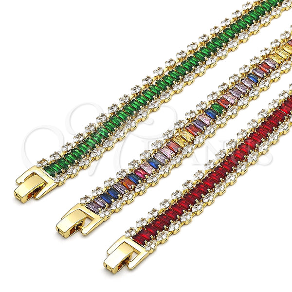 Pulsera Tennis 03.341.0201.1.07 Oro Laminado, Diseño de Baguette, con Granate and Blanca Zirconia Cubica, Pulido, Tono Dorado (11 MM Thickness, 7 Inches Length)