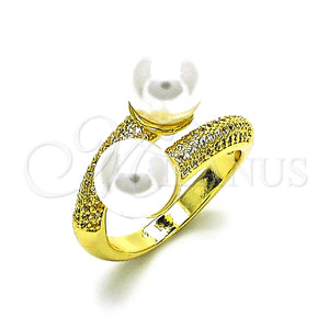 Anillo Multi Piedra 01.341.0097 Oro Laminado, con Blanca Micro Pave and Marfil Perla, Pulido, Tono Dorado (One size fits all)