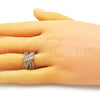 Anillo Multi Piedra 01.341.0099 Oro Laminado, Diseño de Arco y Baguette, con Blanca Zirconia Cubica and Blanca Micro Pave, Pulido, Tono Dorado (One size fits all)