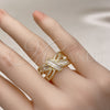 Anillo Multi Piedra 01.341.0099 Oro Laminado, Diseño de Arco y Baguette, con Blanca Zirconia Cubica and Blanca Micro Pave, Pulido, Tono Dorado (One size fits all)