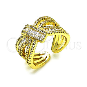 Anillo Multi Piedra 01.341.0099 Oro Laminado, Diseño de Arco y Baguette, con Blanca Zirconia Cubica and Blanca Micro Pave, Pulido, Tono Dorado (One size fits all)