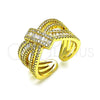Anillo Multi Piedra 01.341.0099 Oro Laminado, Diseño de Arco y Baguette, con Blanca Zirconia Cubica and Blanca Micro Pave, Pulido, Tono Dorado (One size fits all)