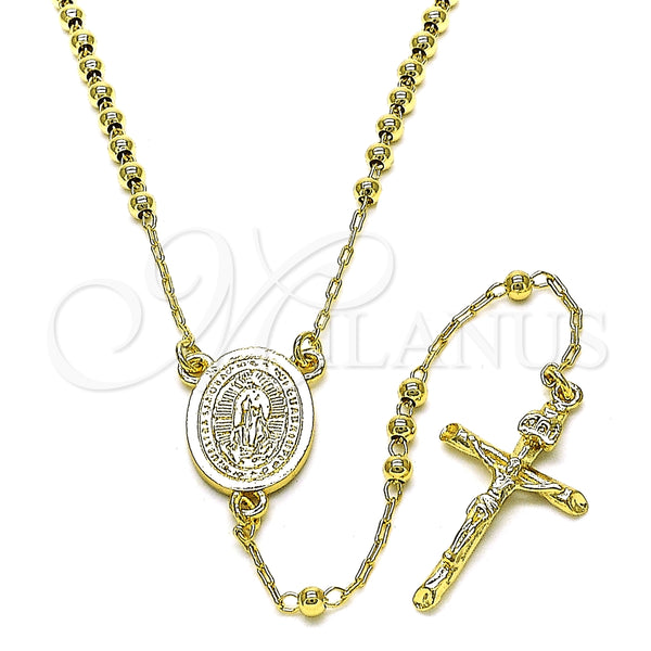 Rosario Fino 09.213.0045.18 Oro Laminado, Diseño de Guadalupe y Crucifijo, Pulido, Tono Dorado