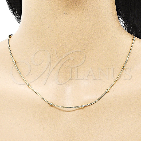 Gargantilla Elegante 04.213.0296.18 Oro Laminado, Diseño de Bola y Cola de Raton, Pulido, Tono Dorado (01 MM Thickness, 18 Inches Length)