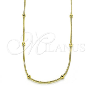 Gargantilla Elegante 04.213.0296.18 Oro Laminado, Diseño de Bola y Cola de Raton, Pulido, Tono Dorado (01 MM Thickness, 18 Inches Length)