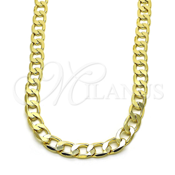 Gargantilla Basica 04.213.0299.24 Oro Laminado, Diseño de Cubana, Pulido, Tono Dorado (09 MM Thickness, 24 Inches Length)