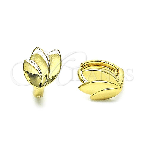 Argolla Huggie 02.213.0476.12 Oro Laminado, Diseño de Oja, Pulido, Tono Dorado