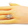 Anillo Elegante 01.233.0032.09 Oro Laminado, Diseño de Flor y Flecha, Diamantado, Tono Dorado (Size 9)
