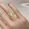 Anillo Elegante 01.233.0032.09 Oro Laminado, Diseño de Flor y Flecha, Diamantado, Tono Dorado (Size 9)