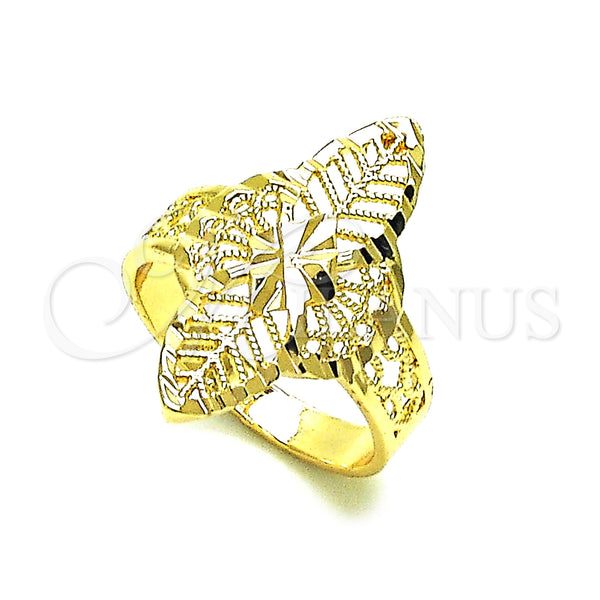 Anillo Elegante 01.233.0035.07 Oro Laminado, Diseño de Flor y Oja, Diamantado, Tono Dorado (Size 7)