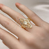 Anillo Elegante 01.233.0035.09 Oro Laminado, Diseño de Flor y Oja, Diamantado, Tono Dorado (Size 9)