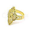 Anillo Elegante 01.233.0035.09 Oro Laminado, Diseño de Flor y Oja, Diamantado, Tono Dorado (Size 9)