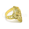 Anillo Elegante 01.233.0035.09 Oro Laminado, Diseño de Flor y Oja, Diamantado, Tono Dorado (Size 9)