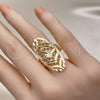 Anillo Elegante 01.233.0036.09 Oro Laminado, Diseño de Flor y Flecha, Diamantado, Tono Dorado (Size 9)