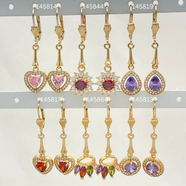 Kit Surtido de 28 Aretes Largos de Colores de Oro Laminado al por mayor — SKU 152818