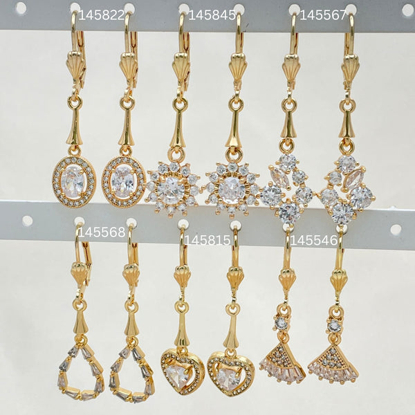Kit Surtido de 30 Aretes Largos con Zirconia de Oro Laminado al por mayor — SKU 152821