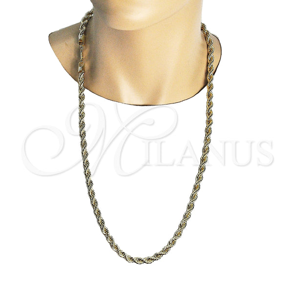 Gargantilla Basica 04.213.0207.30 Oro Laminado, Diseño de Rope, Pulido, Tono Dorado (07 MM Thickness, 30 Inches Length)