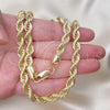 Gargantilla Basica 04.213.0207.30 Oro Laminado, Diseño de Rope, Pulido, Tono Dorado (07 MM Thickness, 30 Inches Length)
