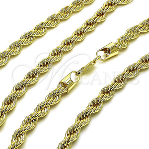 Gargantilla Basica 04.213.0207.30 Oro Laminado, Diseño de Rope, Pulido, Tono Dorado (07 MM Thickness, 30 Inches Length)