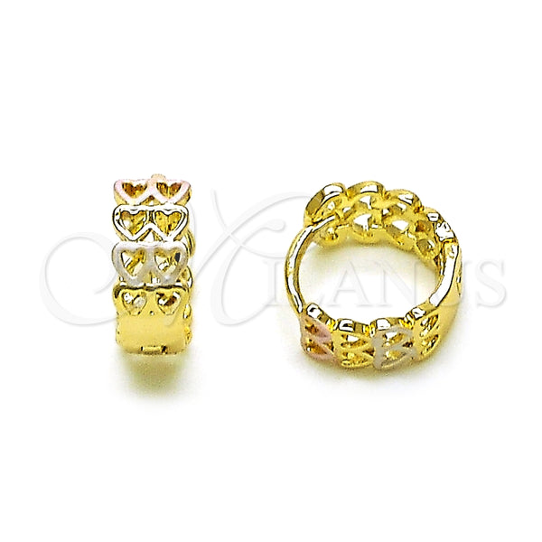 Argolla Huggie 02.213.0506.12 Oro Laminado, Diseño de Corazón, Pulido, Tres Tonos