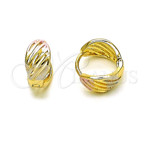 Argolla Huggie 02.213.0513.12 Oro Laminado, Diseño de Oja, Pulido, Tres Tonos