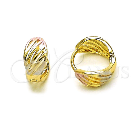 Argolla Huggie 02.213.0513.12 Oro Laminado, Diseño de Oja, Pulido, Tres Tonos