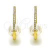 Argolla Huggie 02.213.0515.25 Oro Laminado, con Cristal Blanca y Perla Marfil, Pulido, Tono Dorado