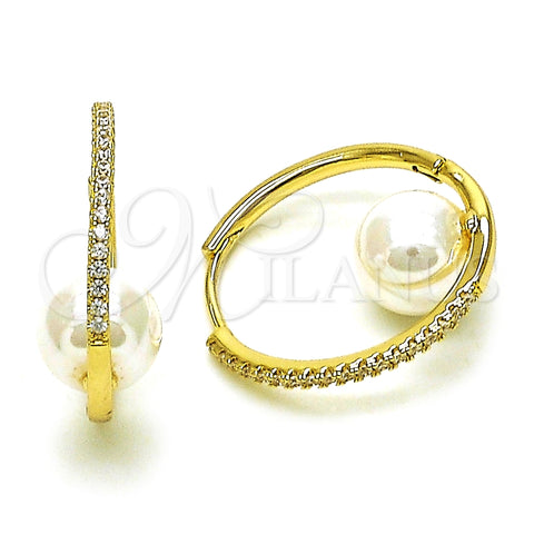 Argolla Huggie 02.213.0515.25 Oro Laminado, con Cristal Blanca y Perla Marfil, Pulido, Tono Dorado