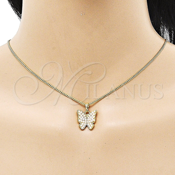 Juego de Arete y Dije de Adulto 10.379.0075 Oro Laminado, Diseño de Mariposa, con Marfil Perla, Pulido, Tono Dorado