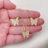 Juego de Arete y Dije de Adulto 10.379.0075 Oro Laminado, Diseño de Mariposa, con Marfil Perla, Pulido, Tono Dorado