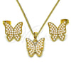 Juego de Arete y Dije de Adulto 10.379.0075 Oro Laminado, Diseño de Mariposa, con Marfil Perla, Pulido, Tono Dorado
