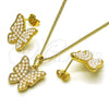 Juego de Arete y Dije de Adulto 10.379.0075 Oro Laminado, Diseño de Mariposa, con Marfil Perla, Pulido, Tono Dorado