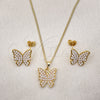 Juego de Arete y Dije de Adulto 10.379.0075 Oro Laminado, Diseño de Mariposa, con Marfil Perla, Pulido, Tono Dorado
