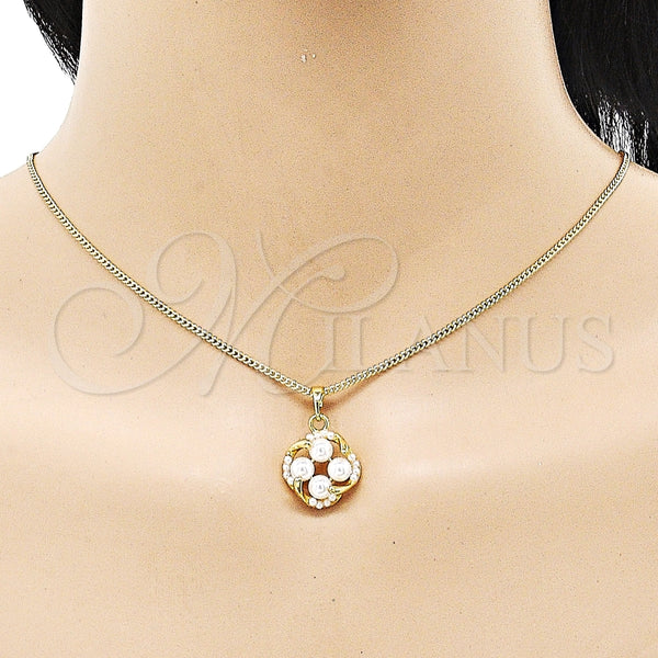 Juego de Arete y Dije de Adulto 10.379.0076 Oro Laminado, con Marfil Perla, Pulido, Tono Dorado