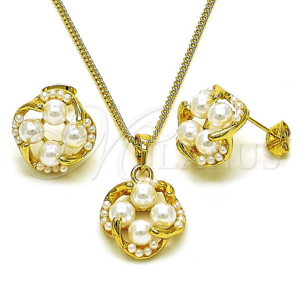 Juego de Arete y Dije de Adulto 10.379.0076 Oro Laminado, con Marfil Perla, Pulido, Tono Dorado