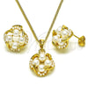 Juego de Arete y Dije de Adulto 10.379.0076 Oro Laminado, con Marfil Perla, Pulido, Tono Dorado
