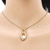 Juego de Arete y Dije de Adulto 10.379.0077 Oro Laminado, Diseño de Torcido, con Marfil Perla, Pulido, Tono Dorado