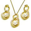 Juego de Arete y Dije de Adulto 10.379.0077 Oro Laminado, Diseño de Torcido, con Marfil Perla, Pulido, Tono Dorado