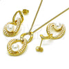 Juego de Arete y Dije de Adulto 10.379.0077 Oro Laminado, Diseño de Torcido, con Marfil Perla, Pulido, Tono Dorado