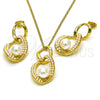 Juego de Arete y Dije de Adulto 10.379.0077 Oro Laminado, Diseño de Torcido, con Marfil Perla, Pulido, Tono Dorado