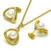 Juego de Arete y Dije de Adulto 10.379.0079 Oro Laminado, con Marfil Perla, Pulido, Tono Dorado