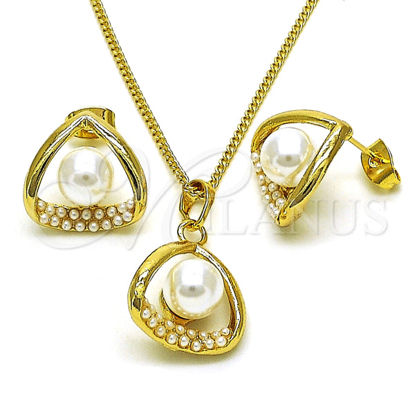Juego de Arete y Dije de Adulto 10.379.0079 Oro Laminado, con Marfil Perla, Pulido, Tono Dorado