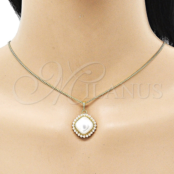 Juego de Arete y Dije de Adulto 10.379.0080 Oro Laminado, con Marfil Perla, Pulido, Tono Dorado