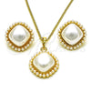 Juego de Arete y Dije de Adulto 10.379.0080 Oro Laminado, con Marfil Perla, Pulido, Tono Dorado
