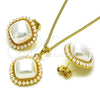 Juego de Arete y Dije de Adulto 10.379.0080 Oro Laminado, con Marfil Perla, Pulido, Tono Dorado
